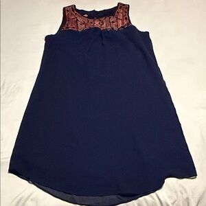 By & by Navy Sleeveless Dress with Patterned Neckline